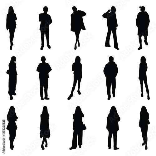 Vector collection set of individual people silhouettes.	

