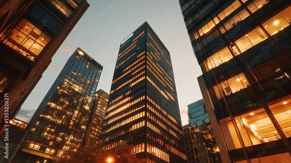 Obraz premium Modern City Skyscrapers at Dusk