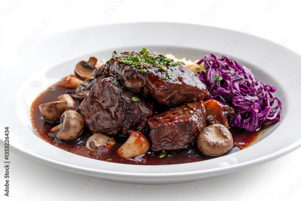 a mouthwatering photograph of braised beef with a dark red sauce, a mouthwatering photograph of braised beef with a dark red sauce,