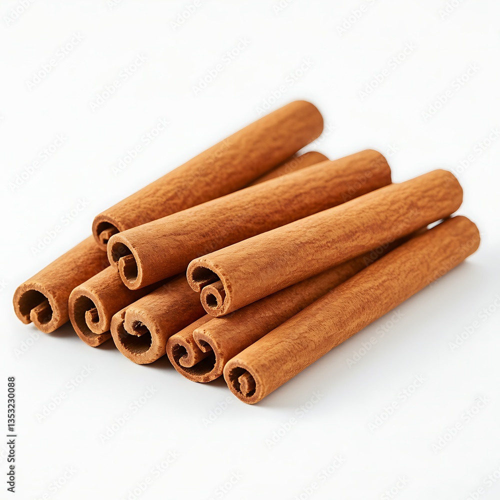 Cinnamon Sticks Pile on White Background for Food and Spice Concepts Cinnamon Sticks Pile on White Background for Food and Spice Concepts