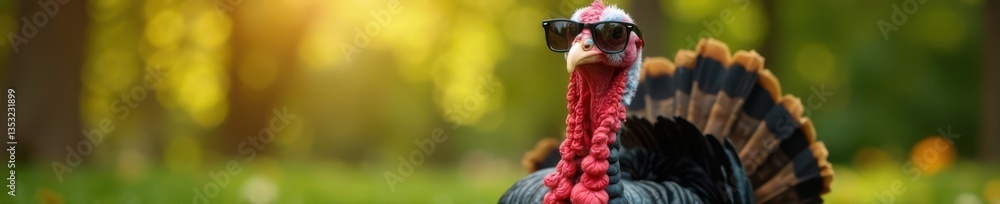 Fototapeta premium Cool turkey wearing trendy shades, posing with confident attitude, relaxing outdoors , confidence, animal