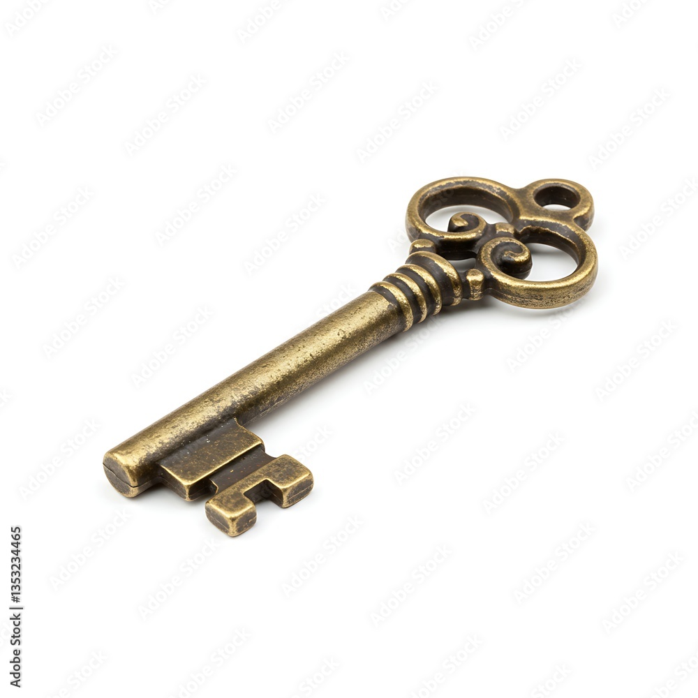 Antique Key Isolated on White Background Macro Studio Shot Antique Key Isolated on White Background Macro Studio Shot