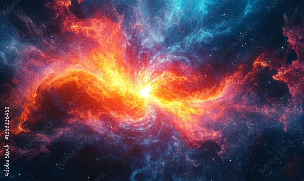 Psychedelic energy waves radiating from a glowing neon core, spiritual transformation, 3D illustration Psychedelic energy waves radiating from a glowing neon core, spiritual transformation, 3D illustration