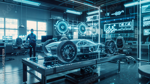 Holographic blueprints of futuristic automobiles｜未来型自動車のホログラム設計図　Generative　AI