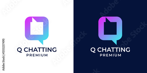 Chat app icon design. Initial letter Q logo with bubble speech chat icon illustration. Suitable for business, technology, company, internet, mobile, web. Vector illustration.