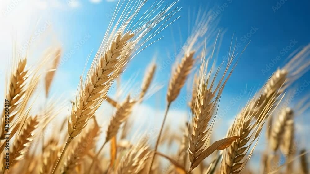 Low-angle video shot of golden wheat fields under a clear blue sky, capturing the essence of nature and agriculture in a vibrant, sunny style. Live desktop wallpaper. Low-angle video shot of golden wheat fields under a clear blue sky, capturing the essence of nature and agriculture in a vibrant, sunny style. Live desktop wallpaper.