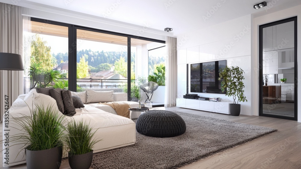 Fototapeta premium Modern Living Room with Stylish Furniture and Bright Natural Light