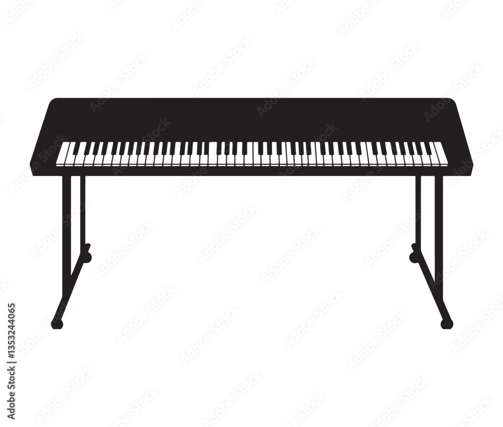 Fototapeta premium Silhouette piano keys isolated on white. Minimalist digital piano illustration with pedals.