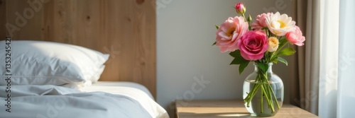 Wallpaper Mural Beautiful bottle vase with fresh flowers on a modern nightstand, floral arrangement, trendy decor Torontodigital.ca