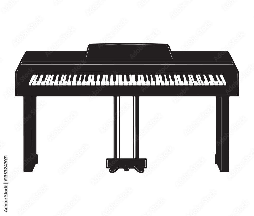 Silhouette piano keys isolated on white. Minimalist digital piano illustration with pedals. Silhouette piano keys isolated on white. Minimalist digital piano illustration with pedals.