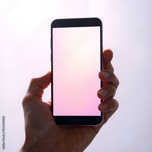 Mobile phone screen mockup. Smartphone display mockup in hand isolated on white. Background transparent