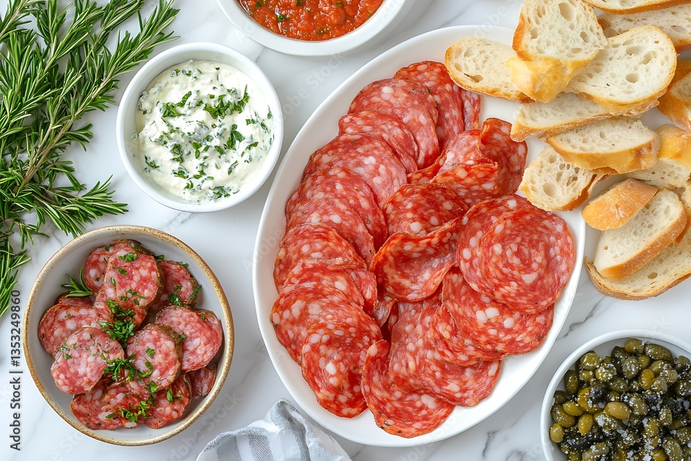 Appetizers cured meats with bread, and dips. Appetizers cured meats with bread, and dips.