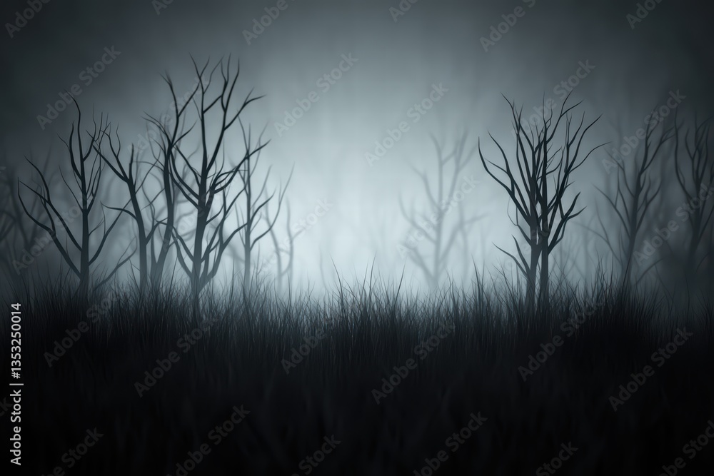 Obraz premium Mysterious Forest with Silhouette Trees and Foggy Background