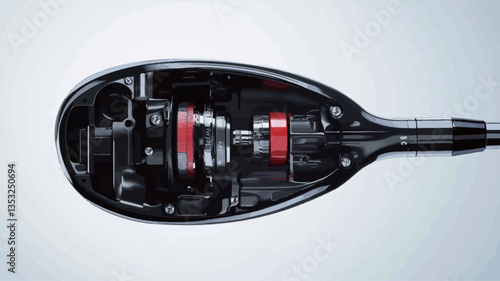 The image shows a detailed cutaway illustration of a mechanical device. The device is depicted in a cross-section view, revealing its internal components and mechanisms.  The color palette is