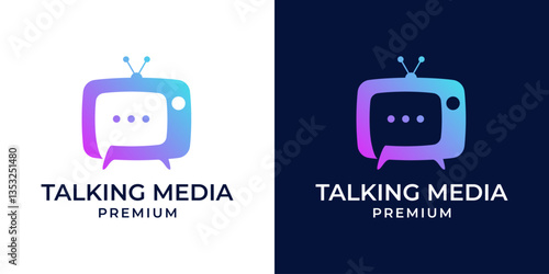 TV chat logo design vector. Chat media icon. Bubble and funny TV with letters isolated on a white and dark background. TV show channel. Vector illustration.