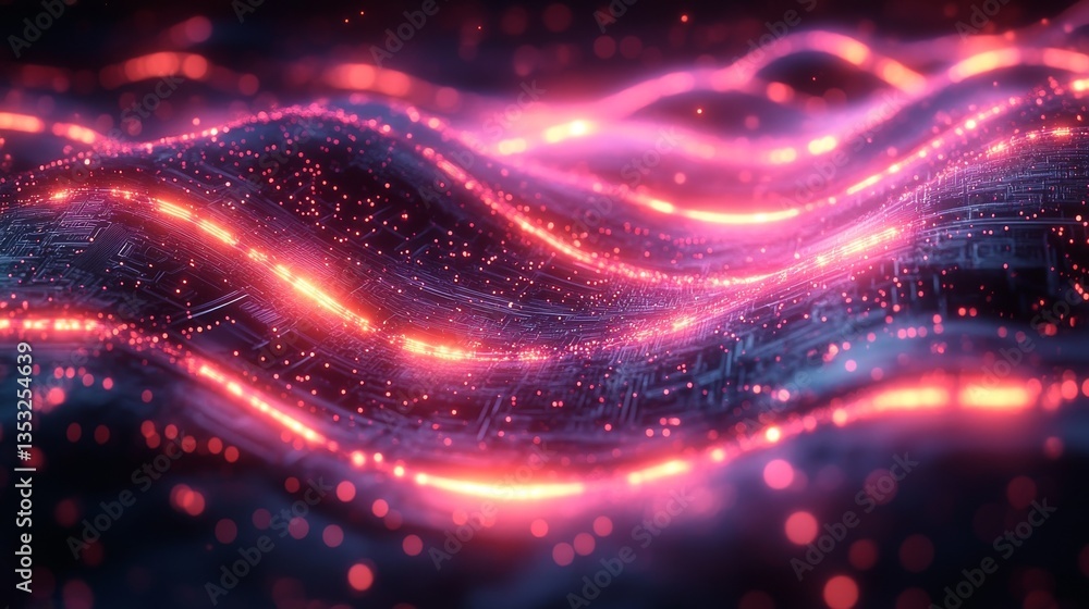 Abstract glowing red and pink waves with particles. Abstract glowing red and pink waves with particles.