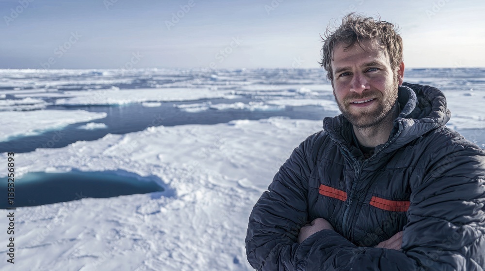 A vast ice sheet stretching across a frozen landscape in the Arctic.