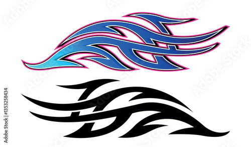 Racing car tattoo decal vector art graphic. Sports car tattoo body side vinyl decal. Side speed decoration for cars, auto, truck, boat, suv, motorcycle.