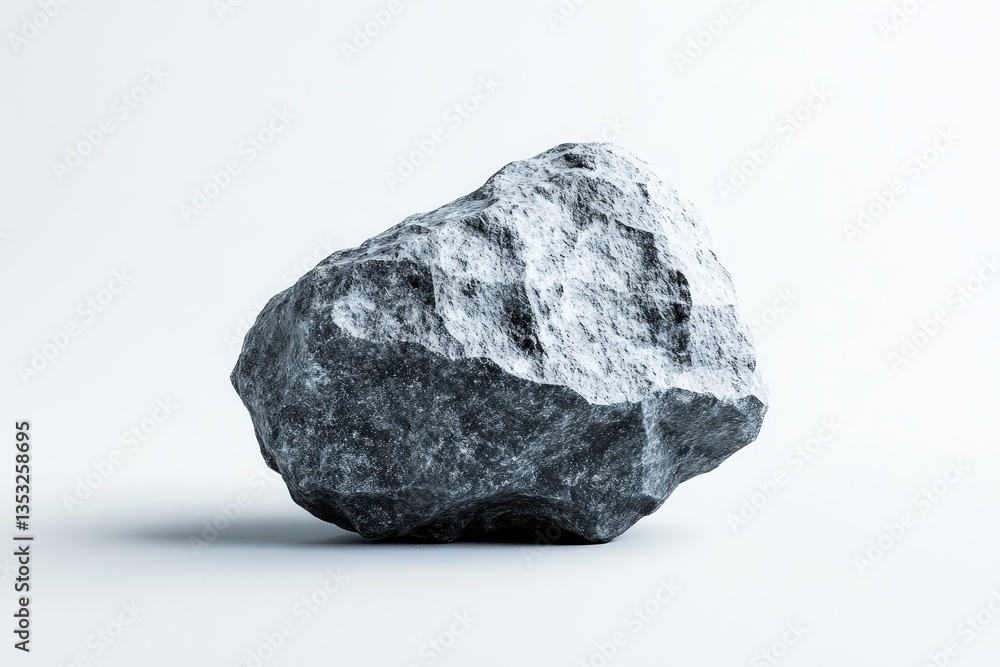 A single rugged grey stone displayed on a white background A single rugged grey stone displayed on a white background