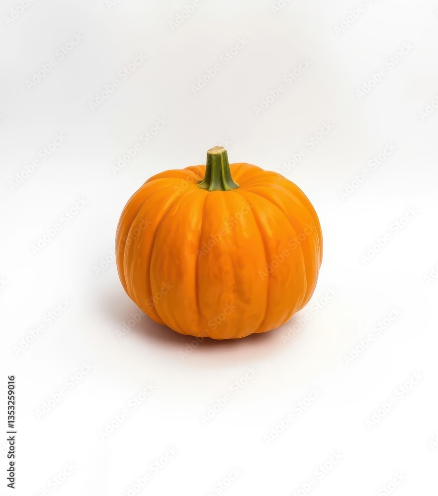 Obraz premium A single vibrant orange pumpkin sits centered against a pure white backdrop, october, autumn, closeup