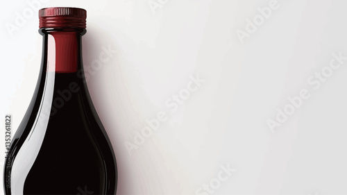 Close-up high-angle view of the top of a dark red wine bottle against a bright white background.  The bottle's neck and a portion of the bottle are visible, along with a red capsule or cap at the
