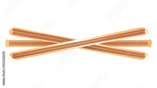 Close-up shot of three light brown, thin wooden sticks arranged in an "X" shape against a white background. The sticks appear to be smooth with a slightly textured surface. The image is sharply