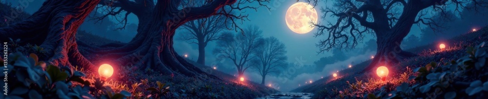 Eerie moonlit garden with glowing orbs and twisted vines, moonlight, macabre, twisted Eerie moonlit garden with glowing orbs and twisted vines, moonlight, macabre, twisted