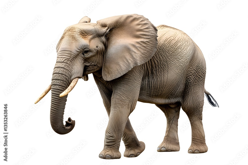 Fototapeta premium Majestic Elephant: A Stunning Isolated Portrait on Pristine White Background