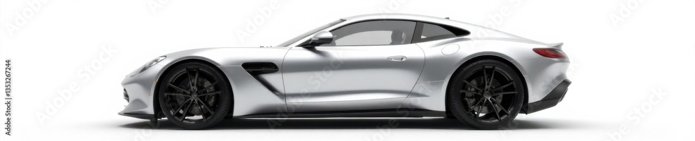 Sleek silver car in isolated position on white background, solitary, car, auto Sleek silver car in isolated position on white background, solitary, car, auto