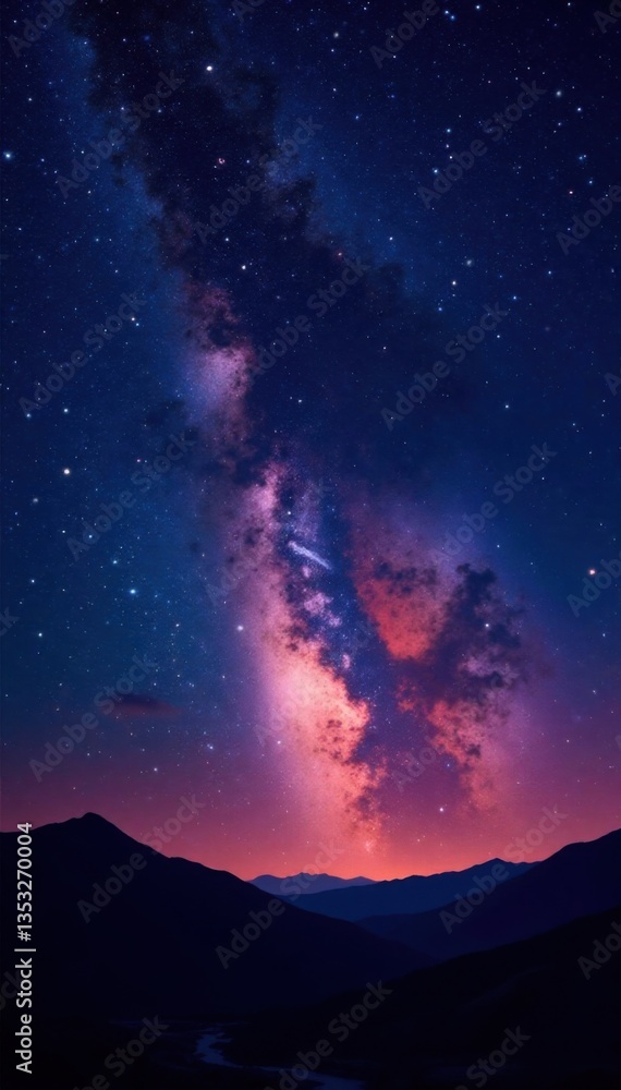 Fototapeta premium A vibrant starry night sky with a sprawling galaxy in the background, universe, cosmos, space