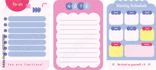 Cute decorative design for planner journaling stationery elements, notepad memopad bullet journal design