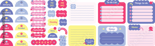 Cute decorative design for planner journaling stationery elements, notepad memopad bullet journal design