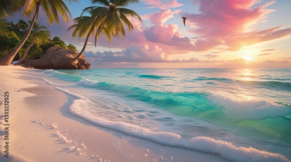 Fototapeta premium Vibrant close-up of gentle turquoise waves caressing the shore