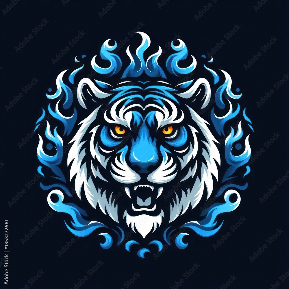 Fiery Blue Tiger Head Logo. Fiery Blue Tiger Head Logo.