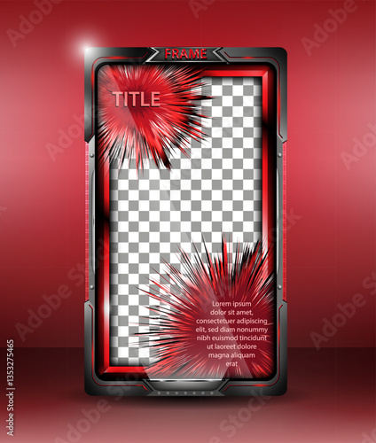 Layout vermelho em formato de story em moldura futurista