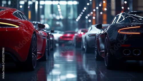 Wallpaper Mural Sleek sports cars lined up in a modern, illuminated garage Torontodigital.ca