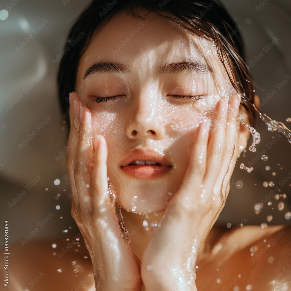 洗顔する女性のビューティイメージ 洗顔する女性のビューティイメージ