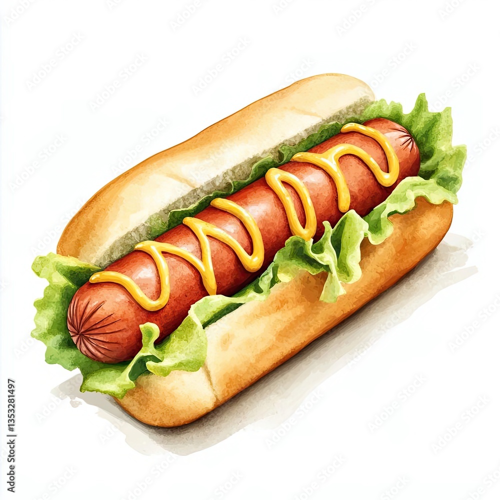 Isolated on Solid White Background, Set of Hot Dog Watercolor Illustrations, Gourmet Hot Dog Painting, Artistic Hot Dog Food Art
Isolated on Solid White Background, Set of Hot Dog Watercolor Illustrations, Gourmet Hot Dog Painting, Artistic Hot Dog Food Art
