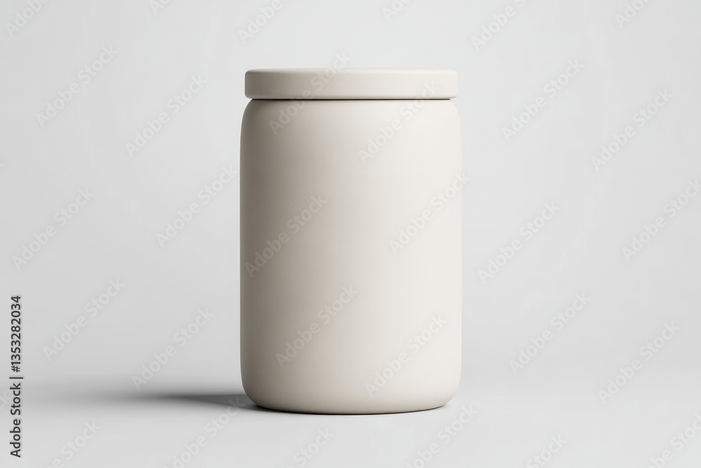 Empty cream-colored cylindrical jar with lid Empty cream-colored cylindrical jar with lid