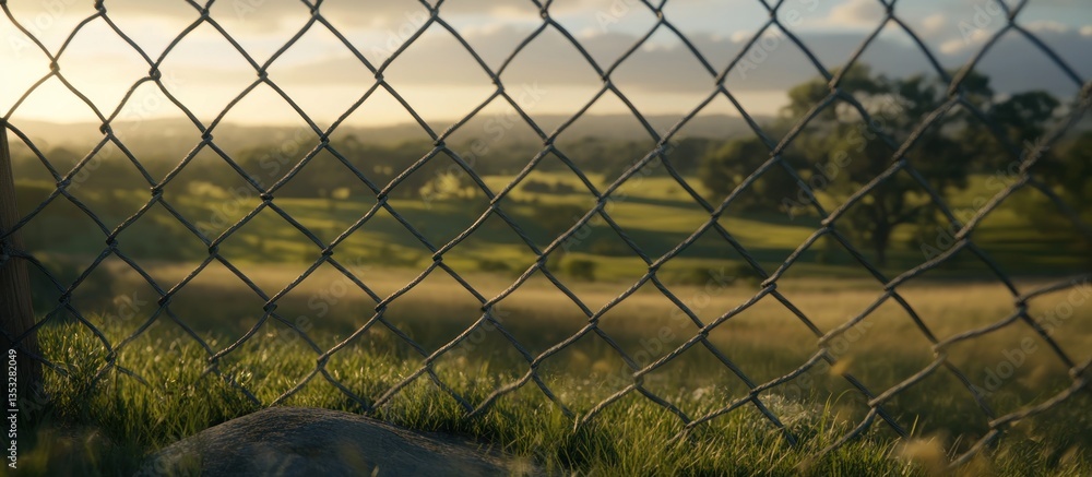 Sunset view through chain link fence. Sunset view through chain link fence.