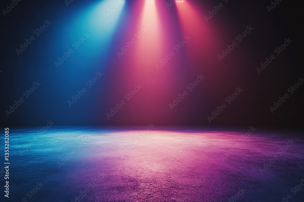 Obraz premium A vibrant stage featuring blue and red illuminated spotlights