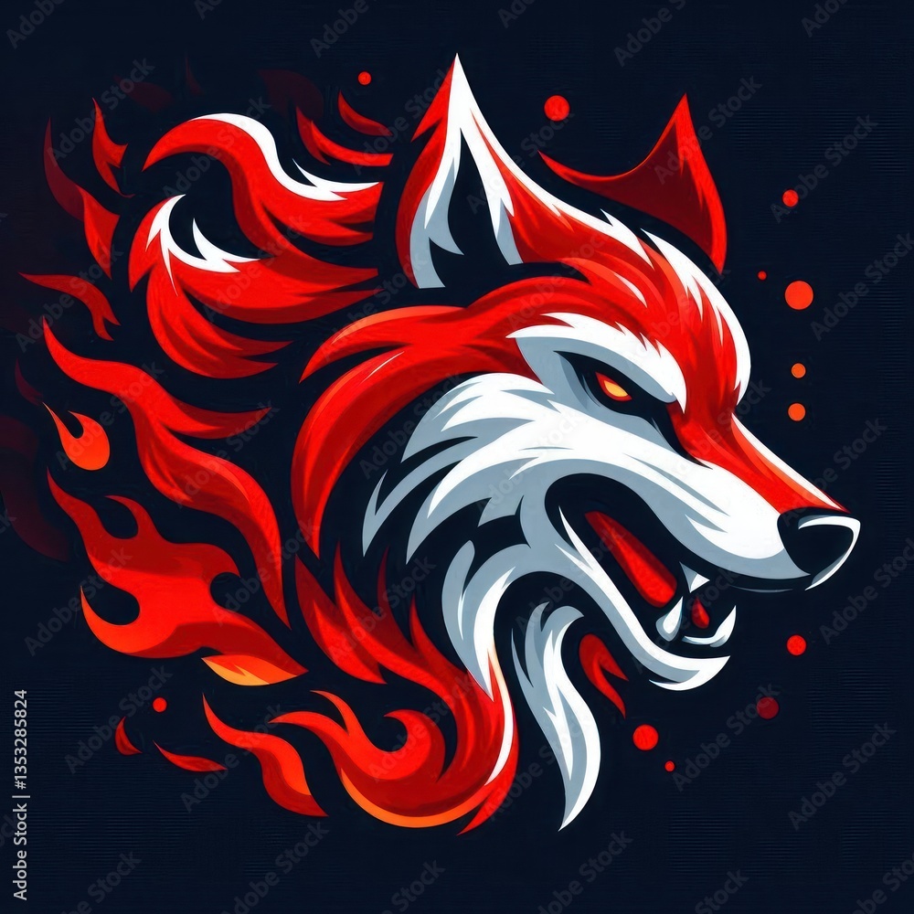 custom made wallpaper toronto digitalFiery Wolf Head Illustration.