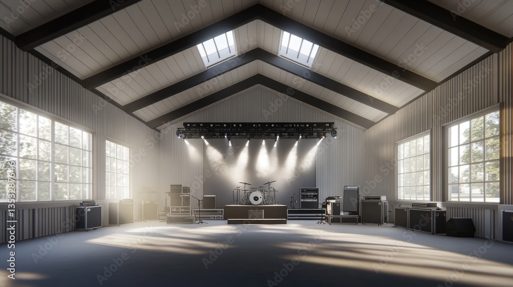 Naklejka premium A modern concert venue with architectural lighting effects and a sleek stage design.