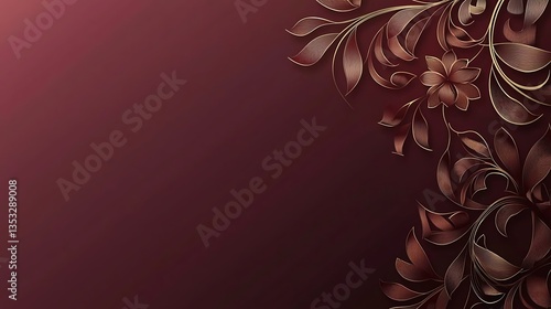 Elegant floral design with golden accents on burgundy background for stationery and invitations