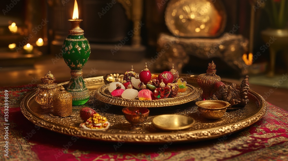 A festive display of Mithai Paan on an elaborately decorated tray. A festive display of Mithai Paan on an elaborately decorated tray.