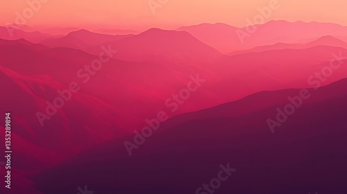 Pink and purple mountain range landscape with gradient sky background for stock photography