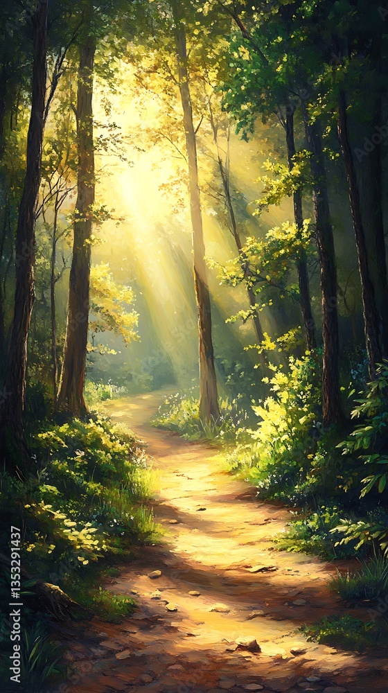 Obraz premium Sunlight path through a forest