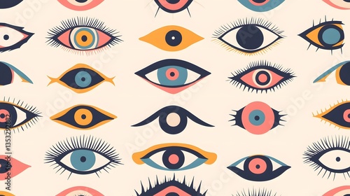 Elegant Seamless Pattern with Eyes for Bohemian Minimalist Designs