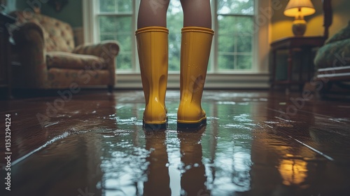Flooded House, Yellow Boots, Rainy Day Disaster