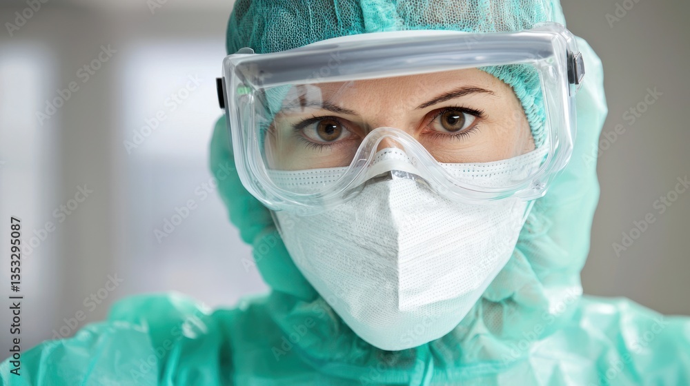 A healthcare professional wearing protective gear in a hospital operating room